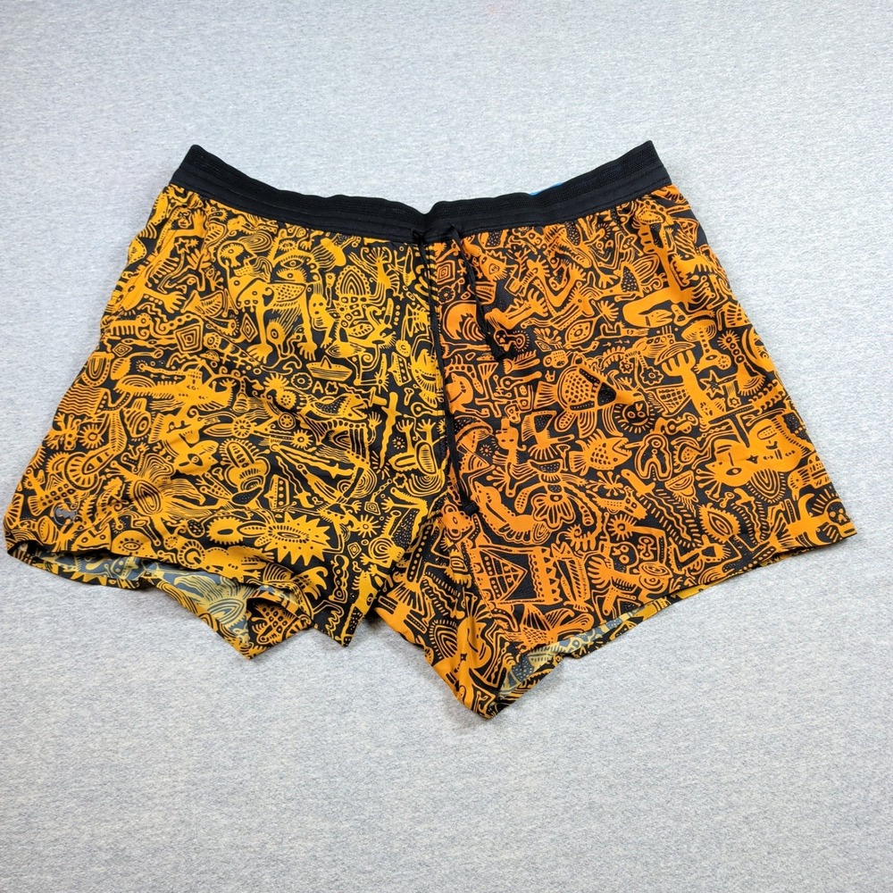 Janji AFO Middle Running Shorts Mens XL Orange Black Tribal Print Lined Pocket